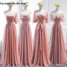 Vestidos de festa vestido longo para casamento новые шифоновые 6 стильные розовые платья серого цвета для подружек невесты Дешевые Свадебные платья для гостей