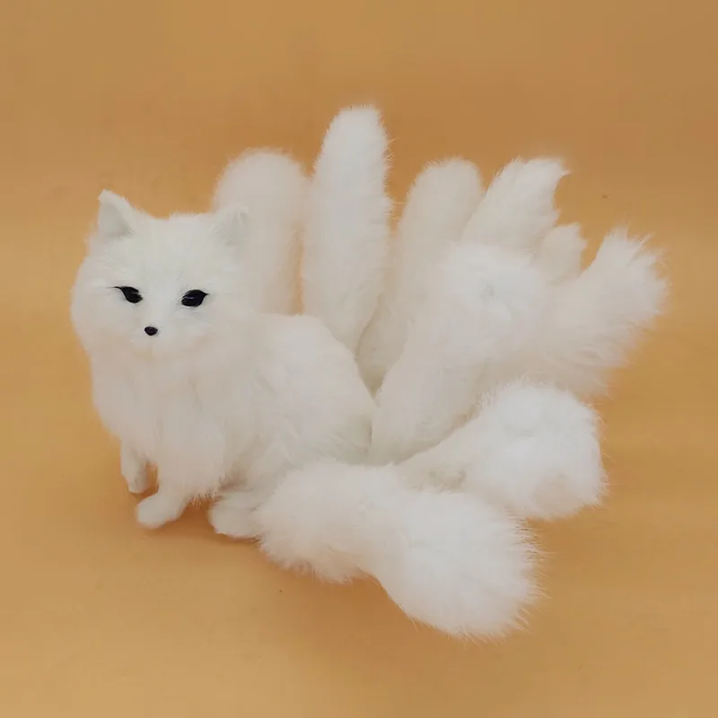 

cute Simulation white fox toy polyethylene&furs nine-tails sitting fox model gift about 35x18cm y0329