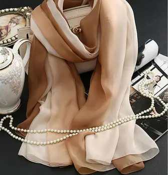 

Genuine Silk Women Scarf Fashion Coffee Color Gradient Scarves 2017 Spring Summer Winter High Quality Shawl
