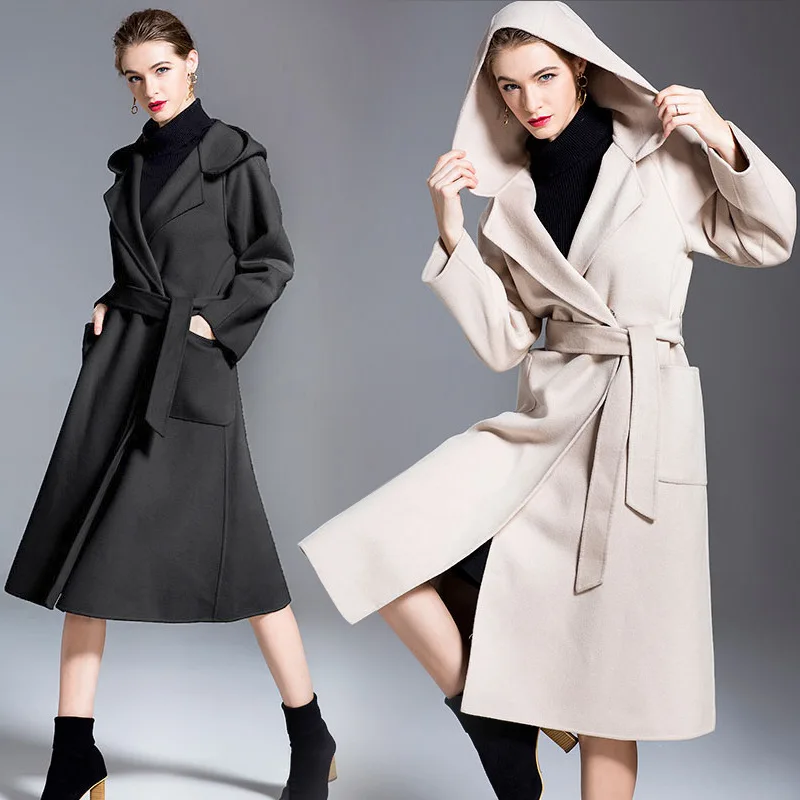 Tranchée White De Longue 2018 Double Beige Et Laine face 1807011 black D'hiver Capuchon Coréenne Nouvelles Coupe Femmes À Cachemire Automne vent Pardessus vqZwxvORC
