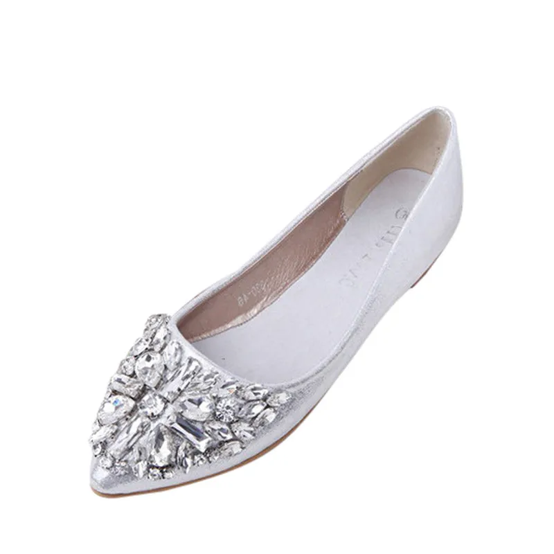 Для женщин острый носок Ladise обувь Повседневное со стразами на низком каблуке обувь на плоской подошве г. Новая женская летняя обувь мокасины zapatos mujer#40 - Цвет: Silver