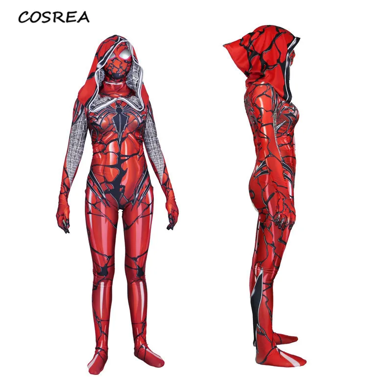 

Spiderman Cosplay Gwen Costume Marvel Movie Venom Spider Man 3D Printed Hooded Zentai Bodysuit Halloween Party For Woman Kids