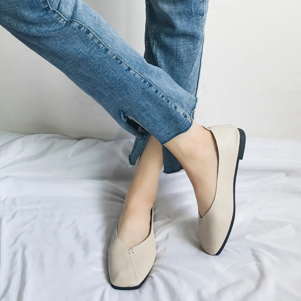 

YOUYEDIAN Shoes Woman Square Head Flat Shoe Shallow Mouth Lazy Shoes Summer Female Comfortable Slip On Footwear chaussure femme