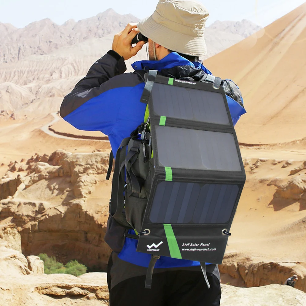

PowerGreen Foldable Solar Panel Charger 21W SUNPOWER Solar Power Packback Bag for Samsung for Iphone for Phone