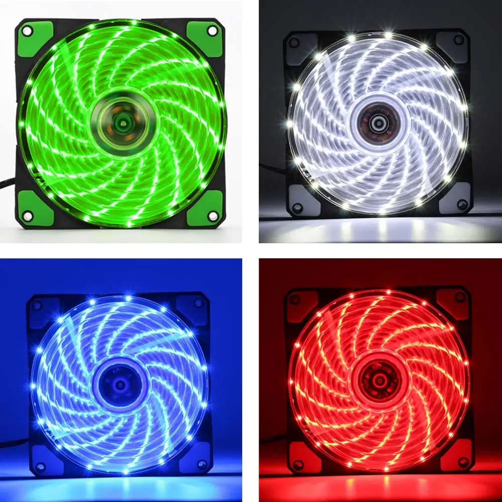New 12cm Ultra Silent LED Case Fans Light Up 15 Leds Cooling Anti