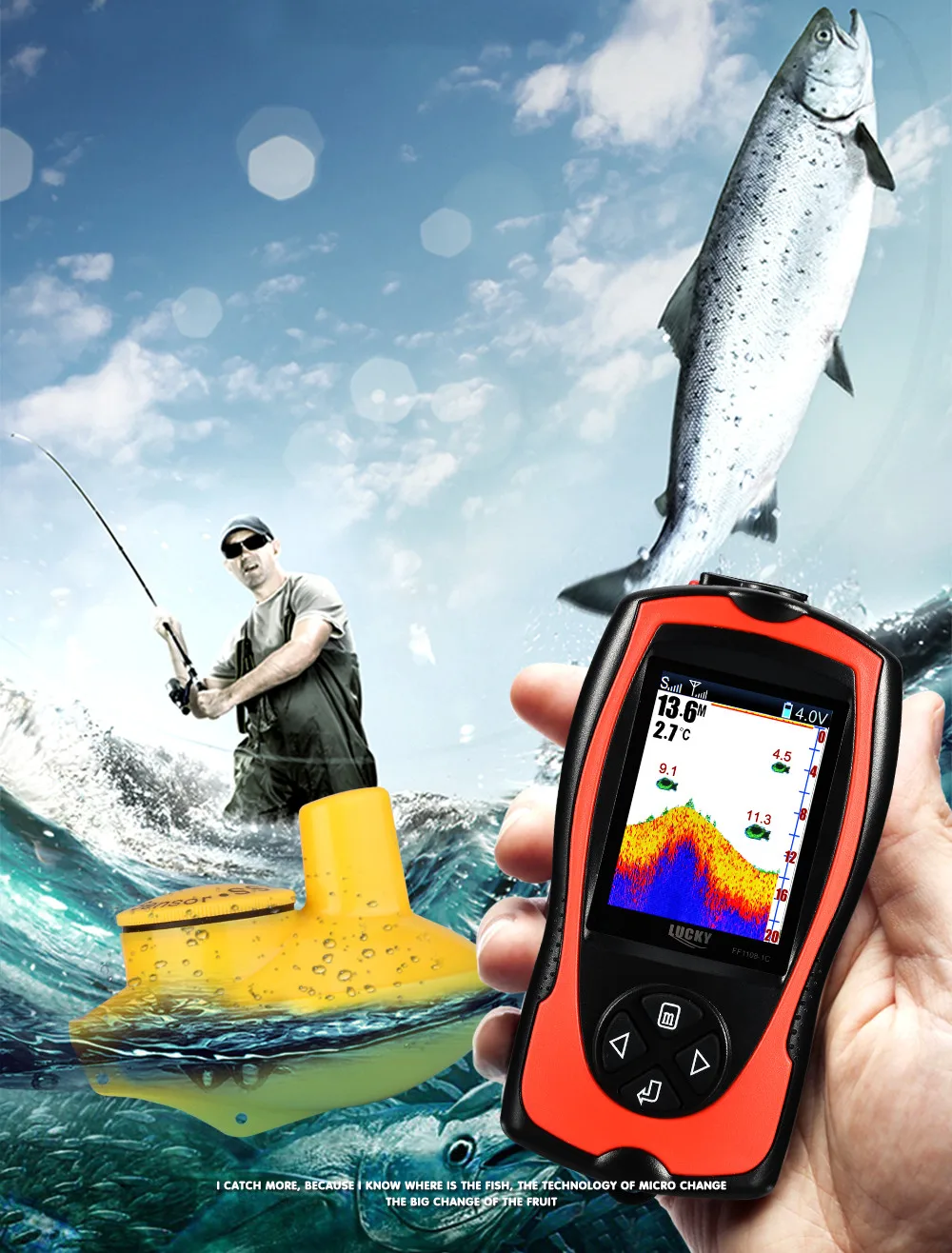 Sonar inteligente inventor de peixes sem fio