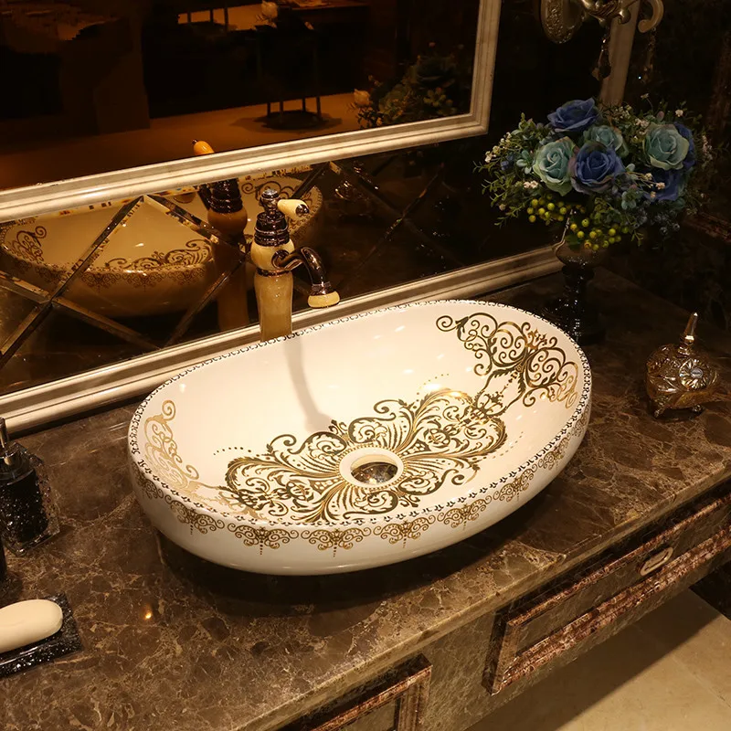 New design oval shape Jingdezhen ceramic sink wash basin Ceramic Counter Top Wash Basin Bathroom Sinks in sink (6)