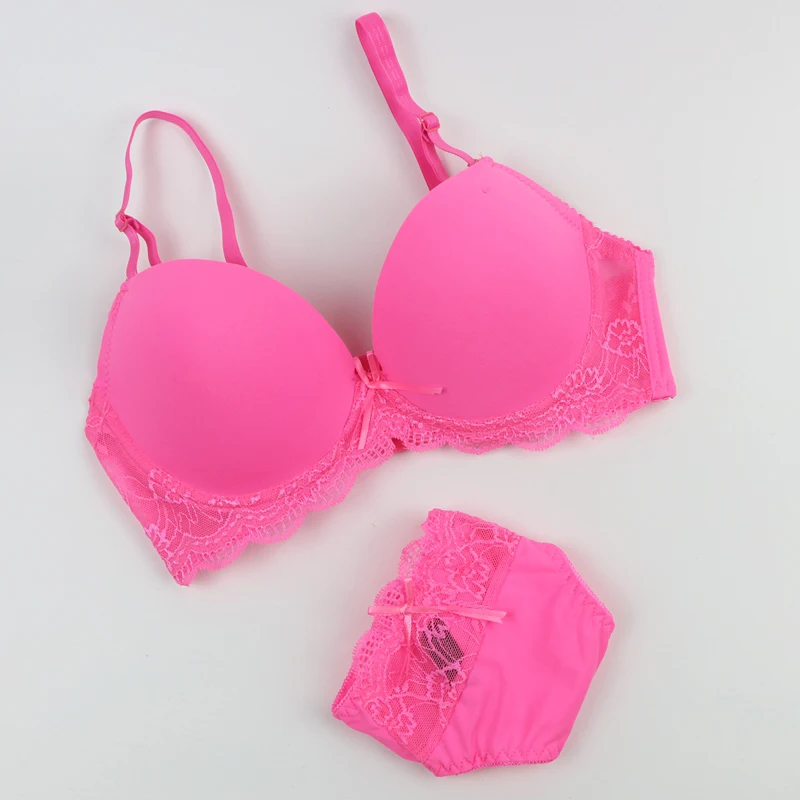 New Sexy Bra Set 3/4 Cup Push UP Cotton Polyester Bras Sets Solid Bow Decorative Underwear Lace Womens White Black Lingerie bra and thong set