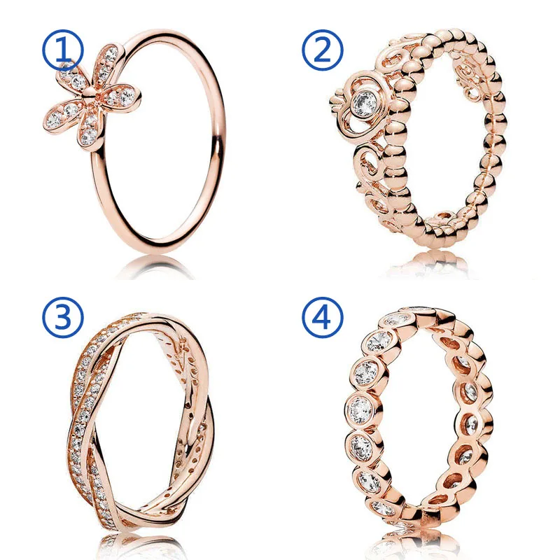 

30% 925 Silver Rose Gold Princess Tiara Alluring Brilliant Rings With Crystal For Women Wedding Party Gift Fine Pandora Jewelry