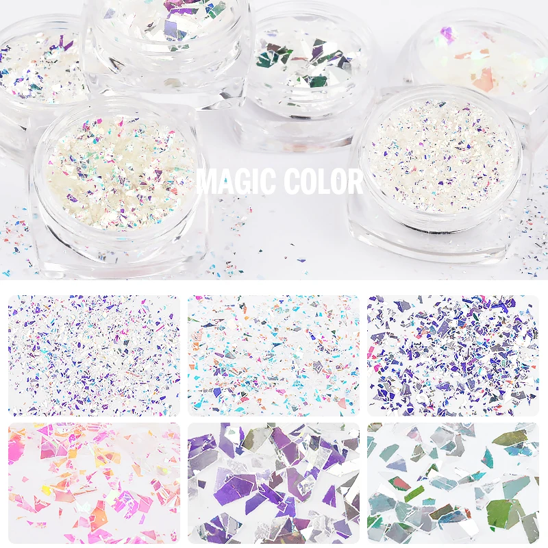 6pot/set Irregular Broken Glass Gold Sequins Nail Art Decoration Flakes Glitters 3d Nails Tips Design Manicure UV Gel Polish New