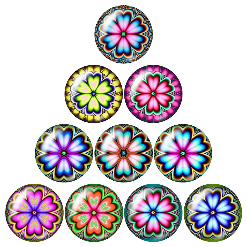 

New Beauty Flowers pattern Daisy sakula 10pcs mix 12mm/18mm/20mm/25mm Round photo demo glass cabochon flat back Making findings