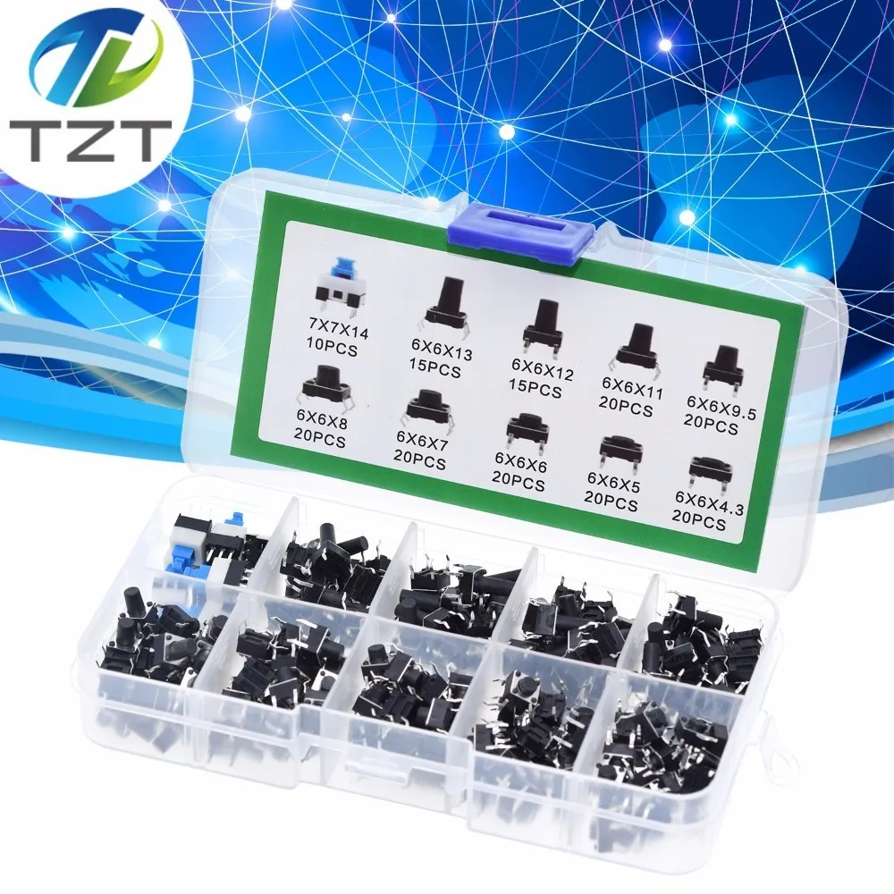 

TZT 10 Values 180PCS Tactile Push Button Switch Mini Momentary Tact Assortment Kit DIY
