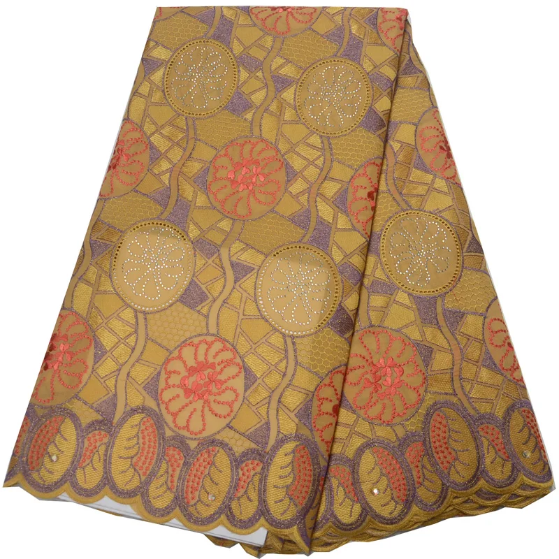

Free shipping (5yards/pc) newest African Swiss voile lace fabric with wonderful embroidery and stones for party dress CLP323