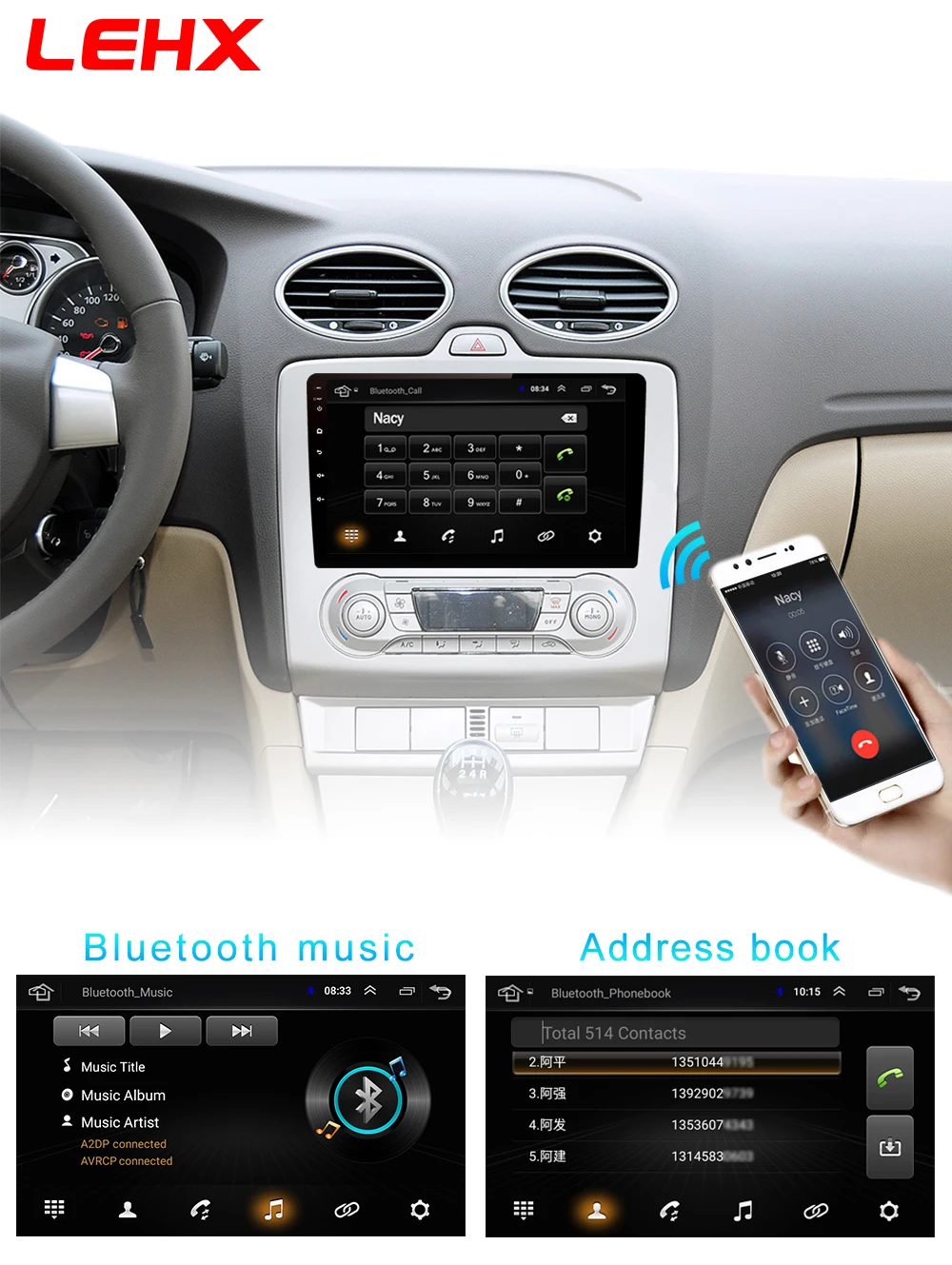 LEHX 2 DIN 9 дюймов Android 8,1 автомобильный мультимедийный плеер с сенсорным экраном четырехъядерный автомобильный радиоприемник для 2004 2005 2006-2011 Ford Focus Exi AT