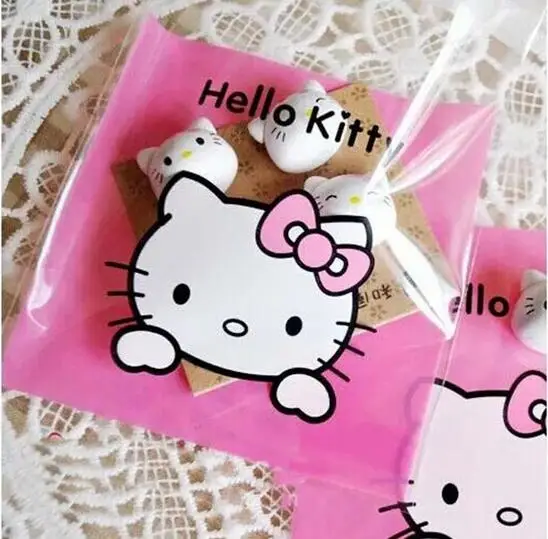 100pcs 10*10cm Pink Hello Kitty Food Bag Cookie Snacks Gift Accessory