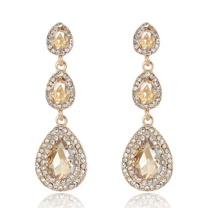 Champagne Crystal Drop Earrings Fashion Jewelry Female Gold Color