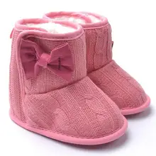Knited Искусственного Руно Шпаргалки Снег Сапоги Малыша Детская Обувь Бантом Шерстяные Ям Мех Вязать Обувь