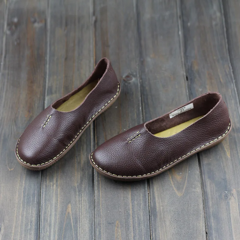 

Hand-made Women Shoes Flat 100% Authentic Leather Upper Casual Slip on Ladies Flat Shoes Slip Resistance Rubber Sole (568-7)