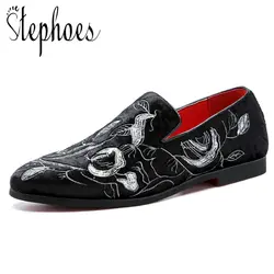 Stephoes/Мужская модная повседневная обувь из замши, весна-осень, с острым носком, с принтом, лоферы для мужчин, Тапочки для курения, свадебная