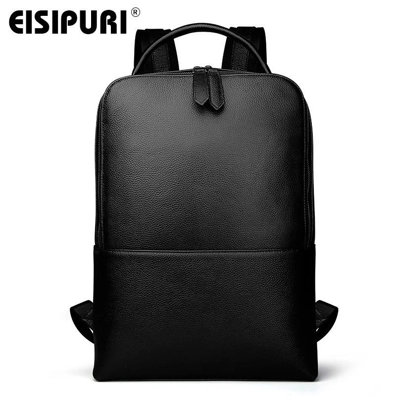 EISIPUR Mode Männer 100% Echtem Leder Rucksack Männlichen Hohe Qualität Wasserdichte Bagpack 15,6 Laptop Rucksack Reise Schule Tasche Preise