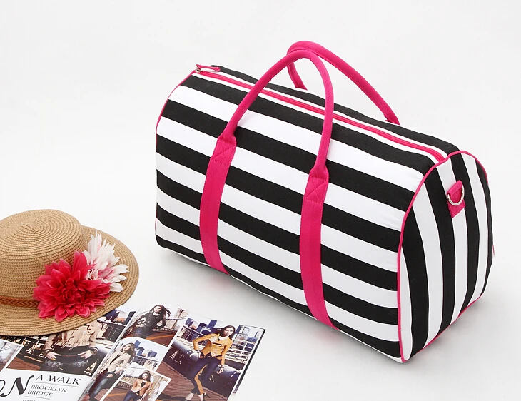 2015 Free shipping New Stripped zipper bags Fashion Canvas Women