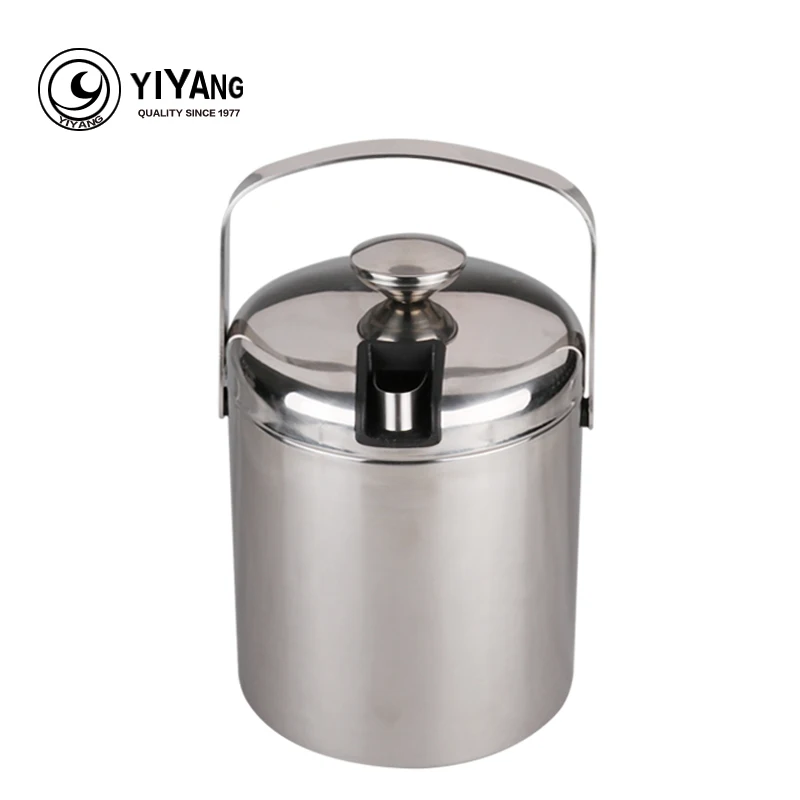 1 3L double wall stainless steel ice bucket with handle ice clip Practical Bar Container Barrel