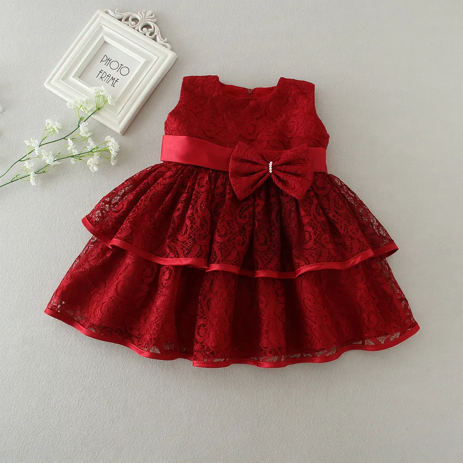 Новинка года, кружевное платье на крещение для маленьких девочек красный для новорожденных Принцесса платья для торжественных случаев платья для первого Дня рождения церемониальные одеяния