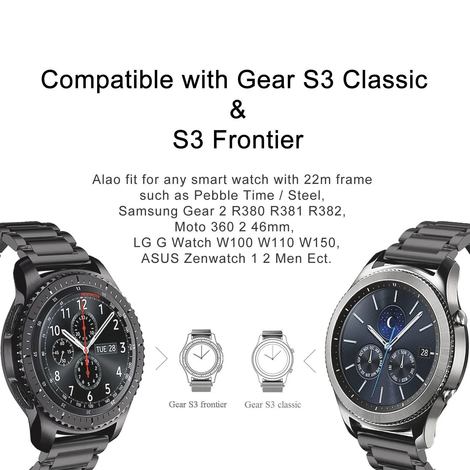 Универсальный 18 мм 22 мм 20 мм часы Ленточные ремни для samsung Шестерни S3 Frontier классический S2 Нержавеющая сталь металла быстрой замены контакты
