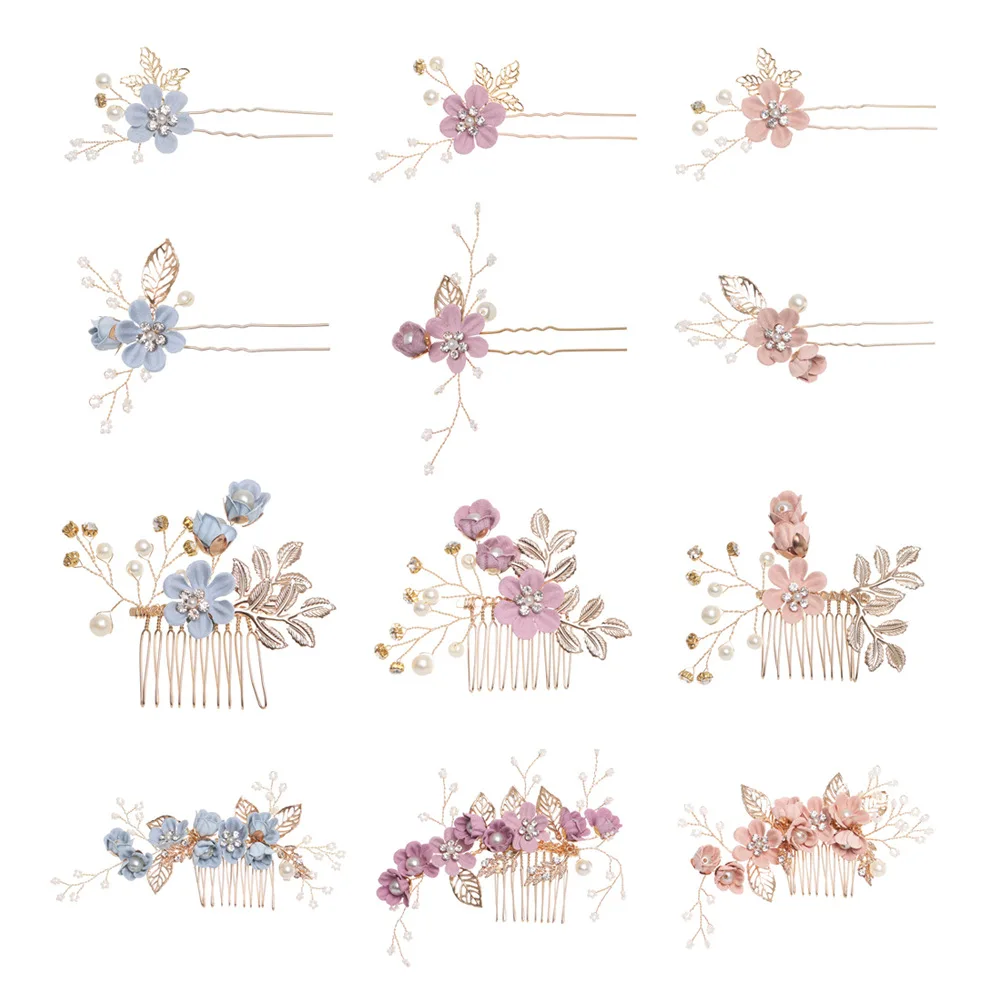 

Luxury Prom Bride Bridesmaid Hair Accessories Pearl Wedding Clip Crystal Rhinestone Combs Headdress Hairpins Sticks Flowers CW31