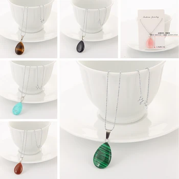 

2018 Fashion Long Necklaces Statement Natural Stone Water droplet cross Necklace Women Wood Beads Necklaces & Pendants Women Men