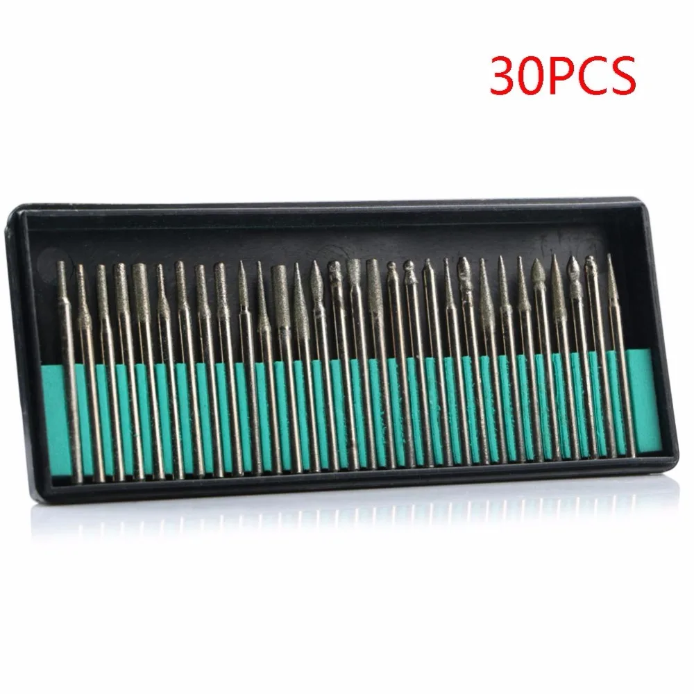 

30Pcs/Set 3mm Head Shank Diamond Coated Burr Rotary Tool Grinding Carving glass jade Drill Bit Power Tool