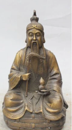 

JP S0117 10" Chinese Bronze Taoism Lord Lao Jun Zi Hand gourd Whip in hand Sculpture