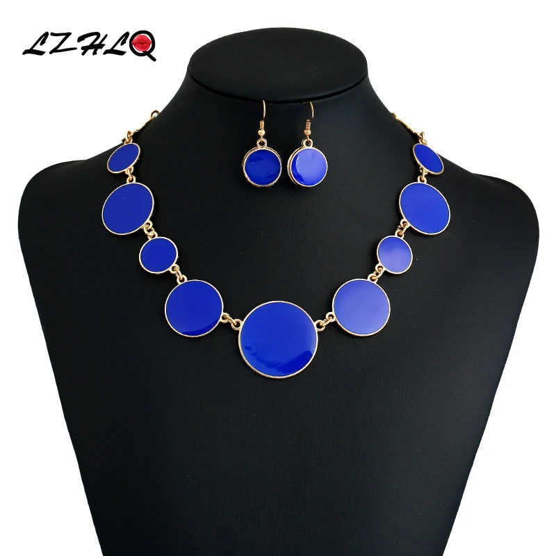 

Fashion Brand Choker Necklace For Women 2019 Jewelry Accessories Geometric Wholesale Blue Round Pendant Necklace