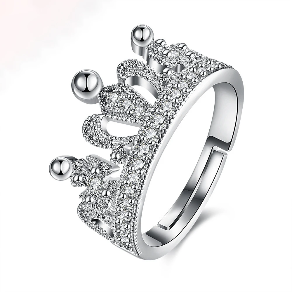 

Retro Crown Zircon Ring Vintage Crown Engagement Wedding 14K Big ring For Women Men Pave Setting Christmas Gift Ring