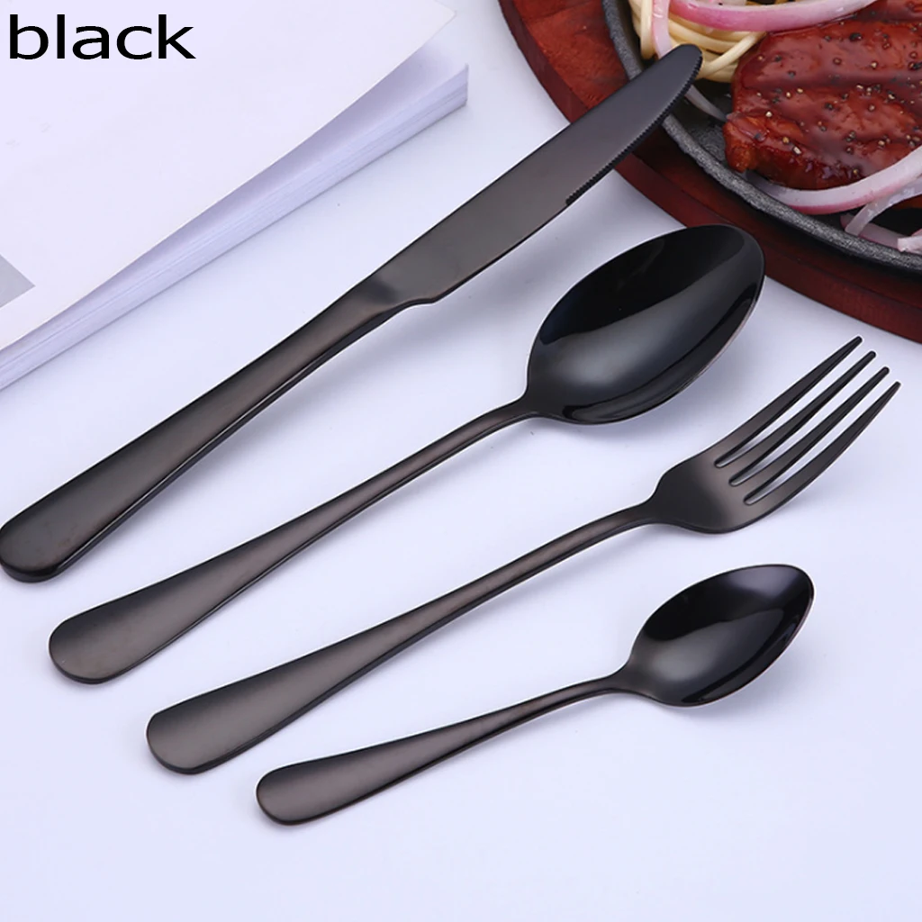 

2019 Wholesale Black Cutlery Set Stainless Steel Dinnerware Tableware Silverware Sets Dinner Knife and Fork forks knives spoons