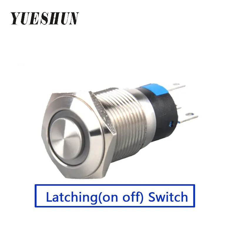 

YUESHUN 10pcs 16mm Switch High Round Shape Electrical Equipment LED Light Push Button Switch Ring illuminated Latching Switches