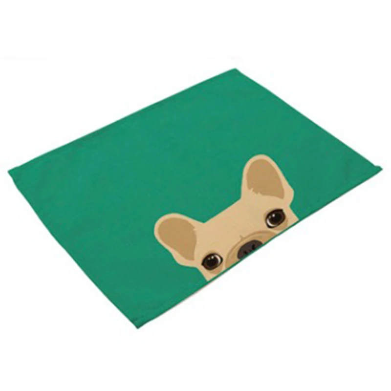Cute Cartoon Dog Printed Western Pad Cotton Linen Table Placemat Insulation Disc Bowl Dining Table Mat Coasters Kitchen Tools