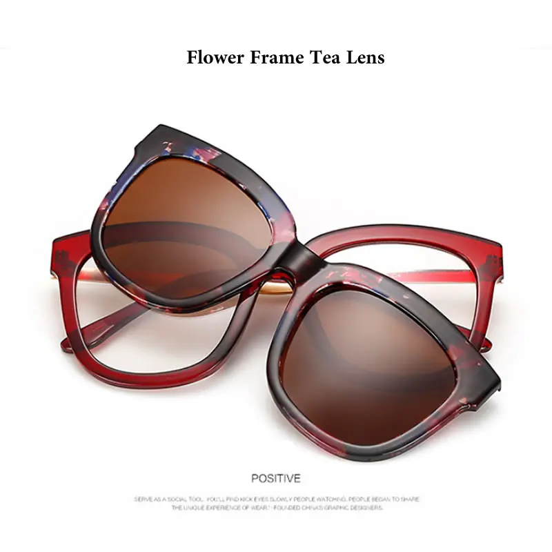 FlowerFrameTeaLens Новые мужские поляризованные солнцезащитные очки TR90 очки Рамка солнцезащитные очки клип магнитные поляризованные очки для близоруких вождения очки клип на двойного назначения - Цвет линз: FlowerFrameTeaLens