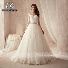 Прозрачный круглый вырез горловины пикантные прозрачные с пуговицами на спине одежда с длинным рукавом и аппликацией Винтаж кружевные свадебные платья Vestios De Novia Свадебное платье