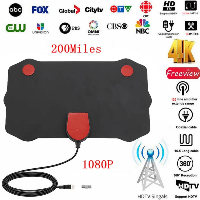 2019 Горячая 200 Миля Диапазон комнатная антенна ТВ цифровая HD Skywire 1080p для