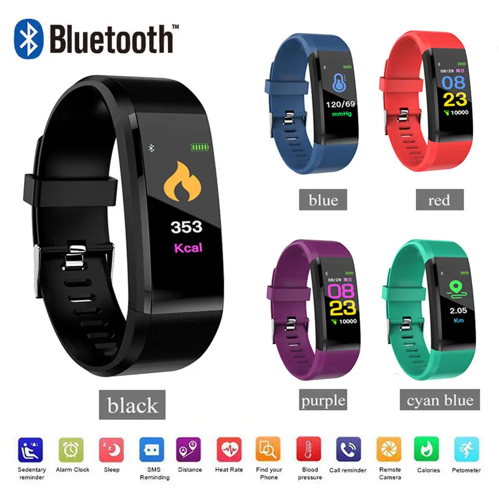 

NEWID115Plus BT4.0 Smart Bracelet Waterproof Wristband Heart Rate Monitor Blood Pressure Measurement Fitness Tracker Smart Band