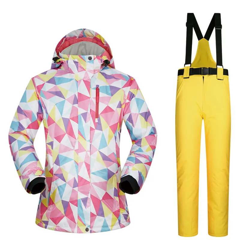 Лыжные костюмы женские зимние бренды комплекты ветрозащитные водонепроницаемые дышащие уличные женские лыжные куртки и брюки и костюмы для сноубординга - Цвет: FSJ YELLOW
