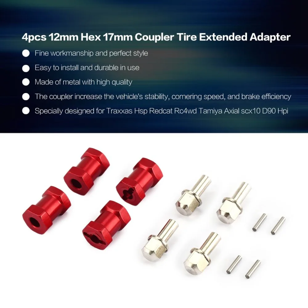 

4pcs 12mm Hex 17mm Coupler Tire Extended Adapter for Traxxas Hsp Redcat Rc4wd Tamiya Axial scx10 D90 RC Crawler Big Foot Car