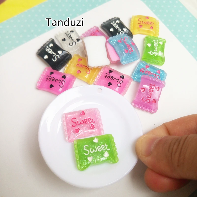 

Tanduzi 100pcs Wholesale Flatback Resin Cabochons Simulation Food Sweet Candy Hair Accessory DIY Home Decoration Resin Crafts