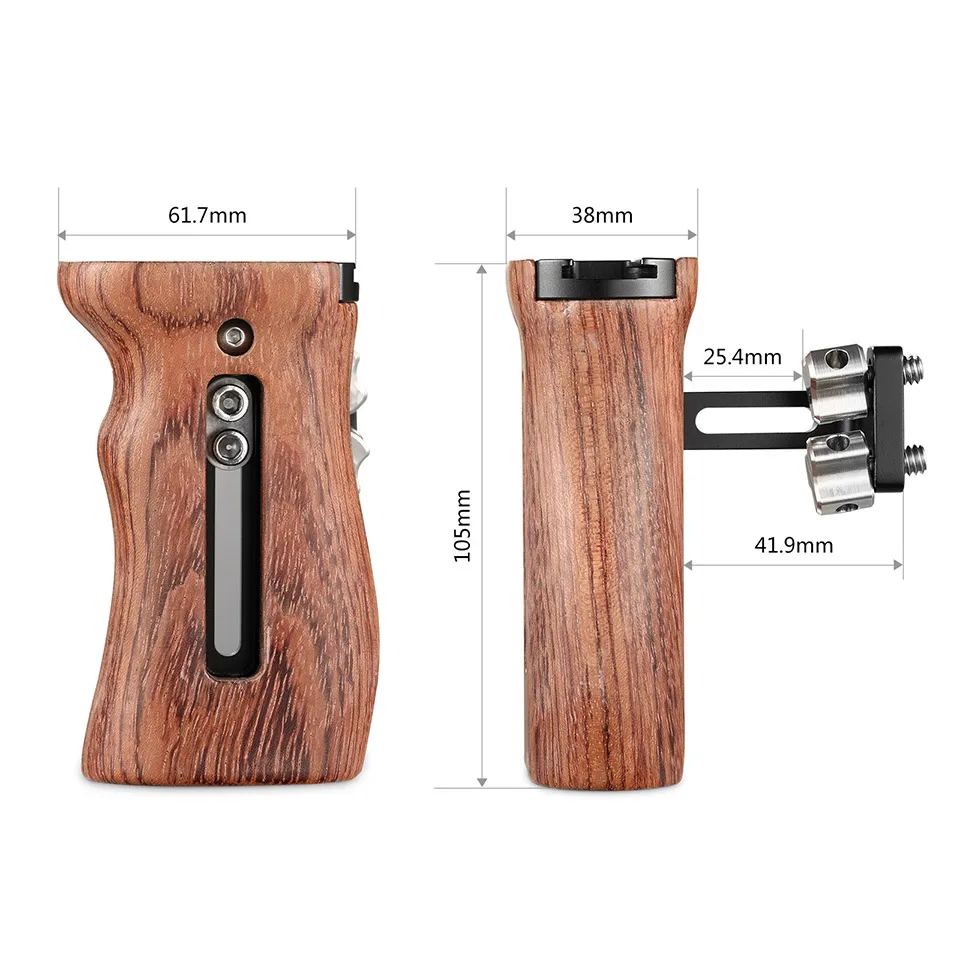 SmallRig Wooden Side Handle For Universal Camera Cage Featuring Two 1/4