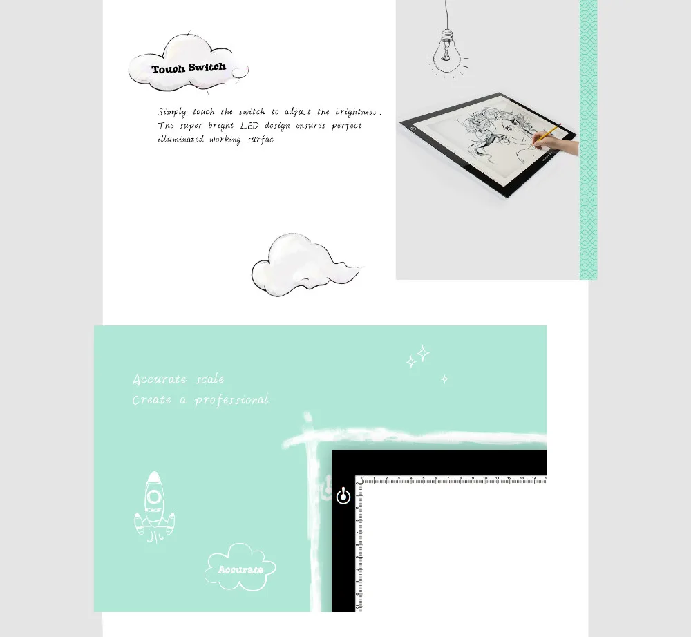 GAOMON GB4 светодиодный светильник для трассировки, доска для Тату A4, светильник для рисования, настольный трафарет, дисплей с 20 листами формата А4, калька