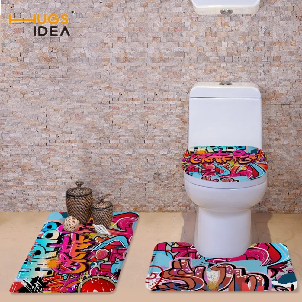 Hugsidea Home Decor Toilet Seat Covers For Bathroom Soft Warmer Carpet Mats 3d Graffiti Print
