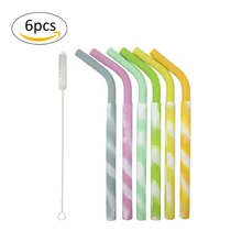 6 шт./лот 21,6 см длина многоразовые 6 цветов спиральные пищевой силиконовые соломинки с кистями для детей напитки гаджеты