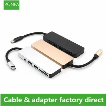 

5-in-1 USB HUB USB C Hub Multi-Port Adapter with 1 USB 3.1 Port and 2 USB 3.0 Ports SD TF Card Reader for Type C Devices Laptop