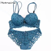 Young girl fashion sexy lace embroidery luxury underwear double breasted thickening push up bra set